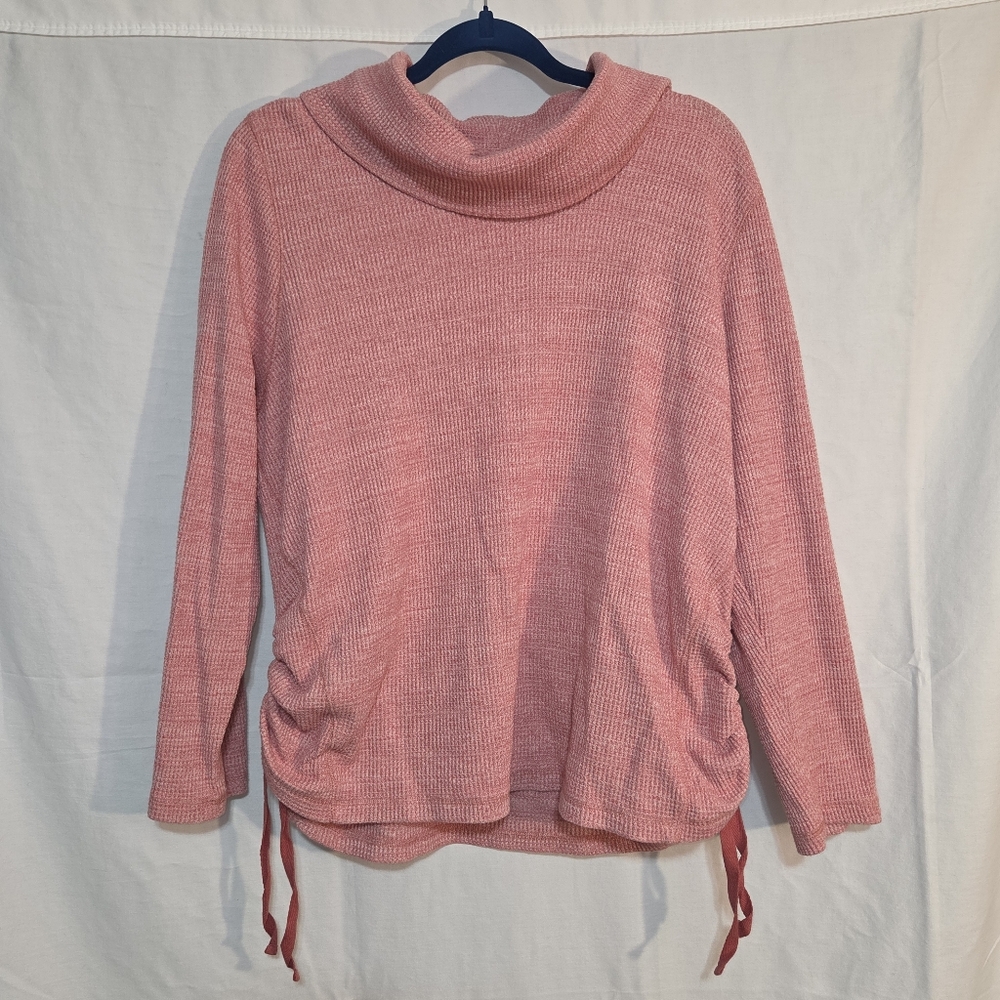 J. Jill XL Pink Cowl Neck Waffle Knit Side Pull Lightweight Sweater